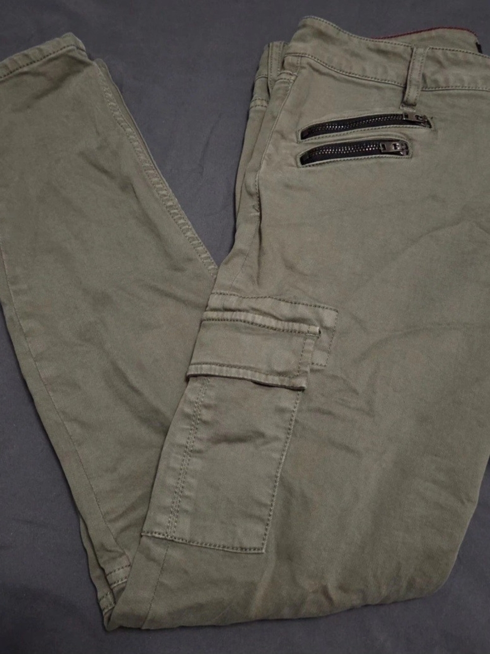Sanctuary Olive Green Skinny Utility Cargo Pants Double Zipper Moto Size 28